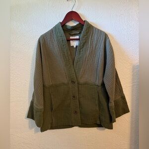 Madewell Two Tone Green Cotton Button Blazer Cardigan Size S Like New
